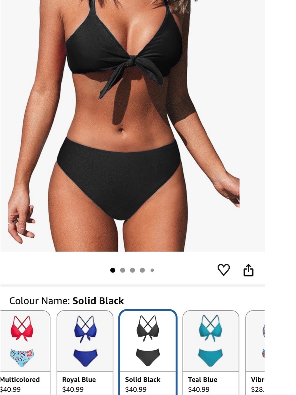 Women's Solid Black Tie-Front Bikini Set